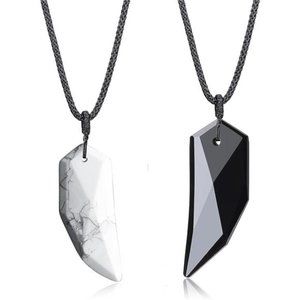 Obsidian Howlite Wolf Tooth Yin Yang Couples Pendant Necklaces